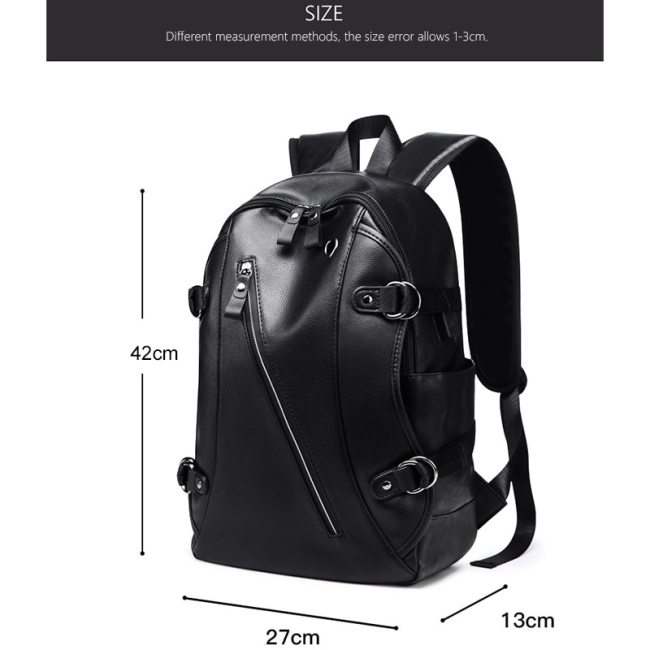 Men Backpack USB Charging Waterproof PU Leather 14 inch School Laptop Bag