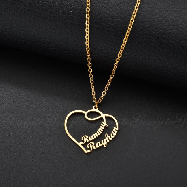 Goxijite Personalized Double Heart Name Necklace Customized Gold 2 Names Heart Necklaces Jewelry Engagement Gift