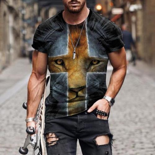 Men's Cross Lion 3D Digital Print Short Sleeve T-shirt