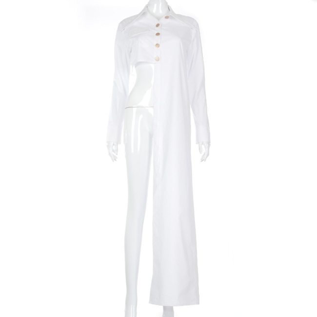 BOOFEENAA Extra Long Asymmetric Shirts for Women Sexy White Blouse Button Up Long Sleeve Crop Tops Fashion Streetwear C85-DZ23