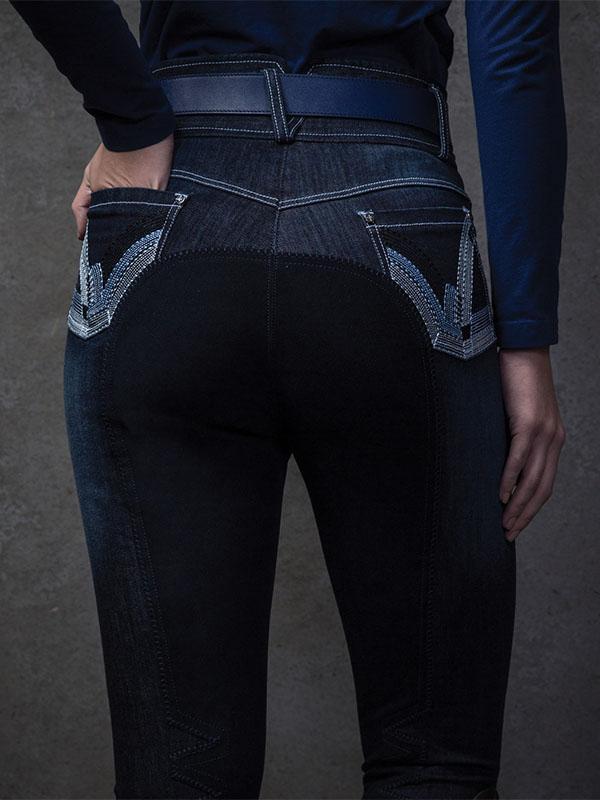 Women's Casual Stitching Printed Denim Riding Pants