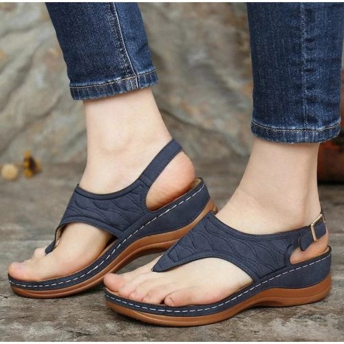 MCCKLE Women's Sandals Ladies Clip Toe Wedges Thong Shoes 2021 Fashion Embroidery Platform Buckle Casual Female Beach Shoes