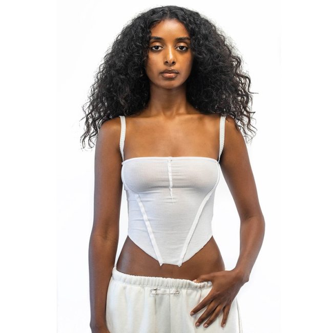 BOOFEENAA Spaghetti Strap Crop Top Sexy Fitted Corset Tops To Wear Out Clubwear Black White Ribbed Knitted Tank Tops C83-AB10