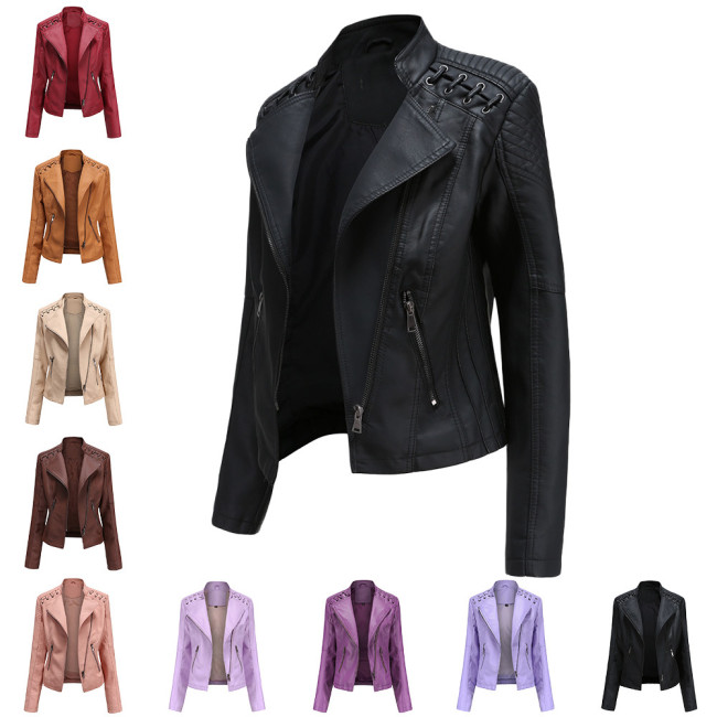 Women's leather jacket , slim thin leather jacket