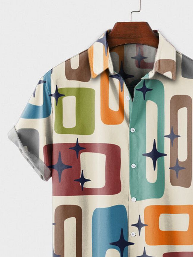Shibely Men's casual geometric star print fashion shirt