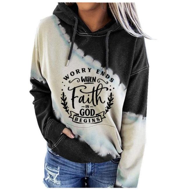 Women's WORRY ENDS WHEN FAITH IN GOD BEGINS print sweatshirt