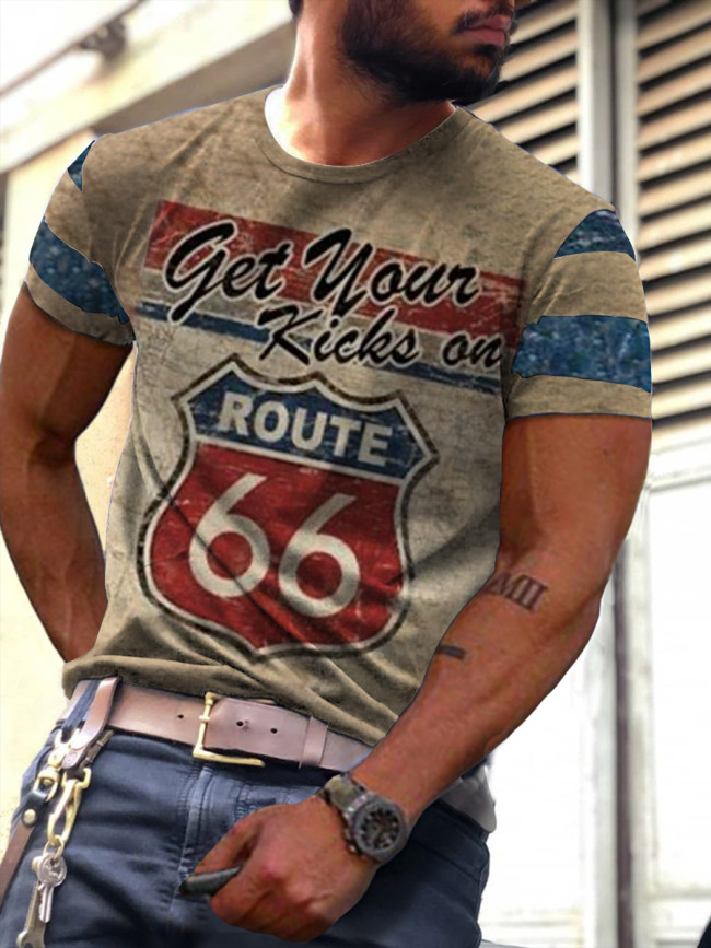 Mens Crew Neck Route 66 Short Sleeve Tops T-shirts