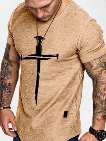 Men's Nail Cross Printed Casual Short Sleeve T-shirt