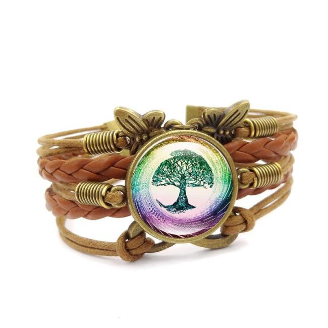 Women's Vintage Multi-layer Woven Tree Of Life Time Gemstone Bracelet