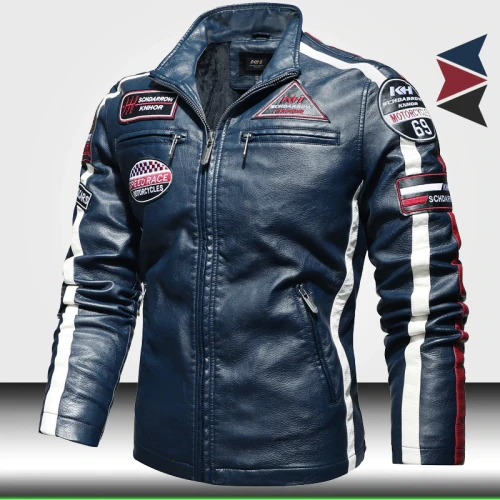 Vintage Motorcycle Jacket 2021 Men Fashion New Biker Leather Jacket Male Embroidery Bomber Coat Winter Fleece Pu Overcoat