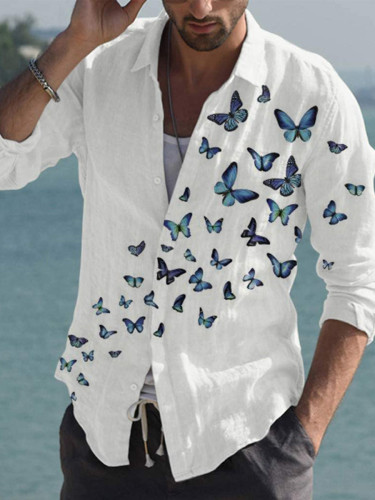 men's casual shirt butterfly print shirt