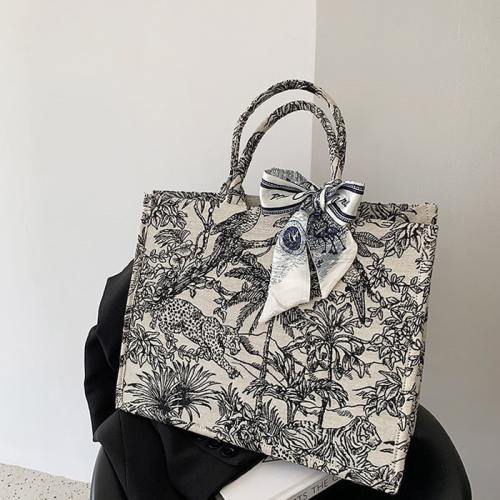 Wholesale Women Fashion Graffiti Pearl Handle Canvas Tote Bag