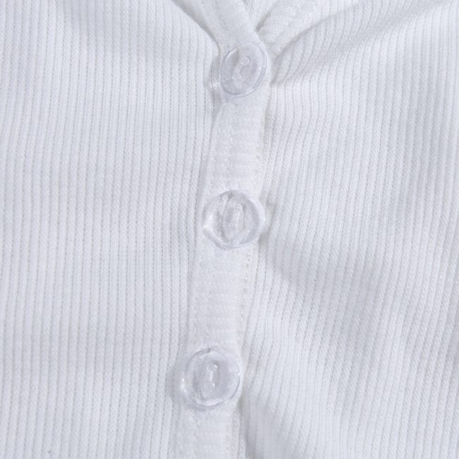BOOFEENAA Sexy Button Deep V Neck Long Sleeve Shirt Women Cotton Rib Knit Fashion Tops 2020 Womans T Shirts Cropped Tees C76-I09