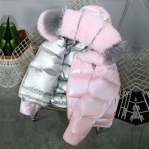 Wholesale S-M Women Fashion Fluffy Collar Contrast Color Long Sleeve Bubble Coat