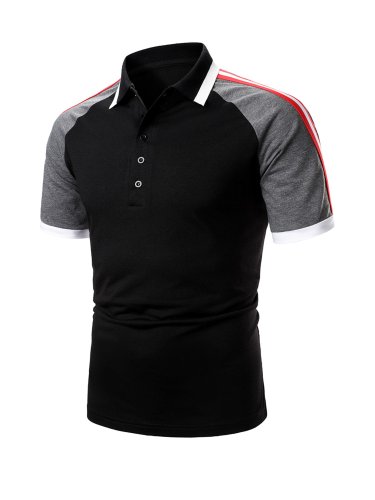 Men's Button Up Stripe Sleeve Polo Shirt