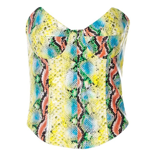 BOOFEENAA Colorful Snake Skin Corset Tops To Wear Out Boning V Neck Backless Lace Up Crop Tank Top Women Club Wear C15-CE13