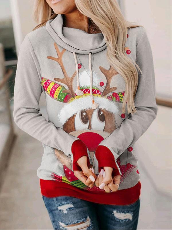 Women's European and American autumn and winter long-sleeved drawstring high-neck Christmas sweater