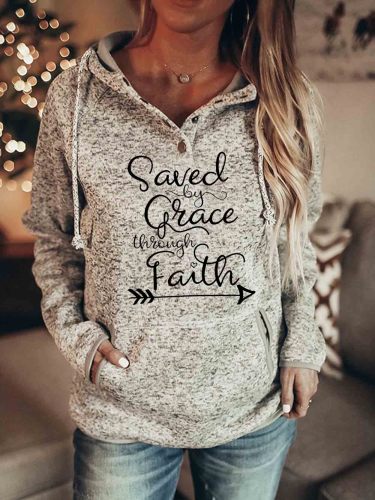 Women's Saved By Grace Through Faith Printed Pocket Hoodie