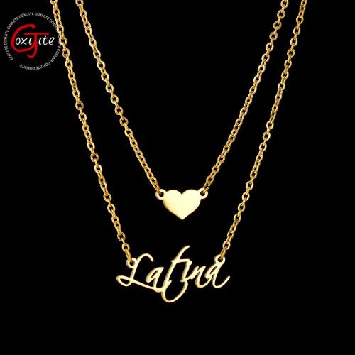 Goxijite Customize 2 Layer Heart Name Necklace For Women Personalized Gold Stainless Steel Custom Name Jewelry Engagement Gift