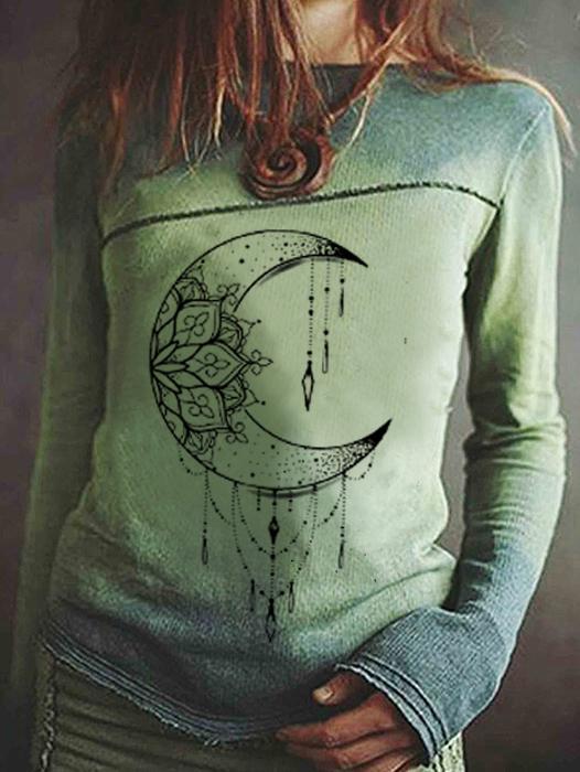 Women Vintage Long Sleeved Print Sweatshirt