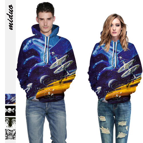 Space digital printing women's plus size hooded sweater