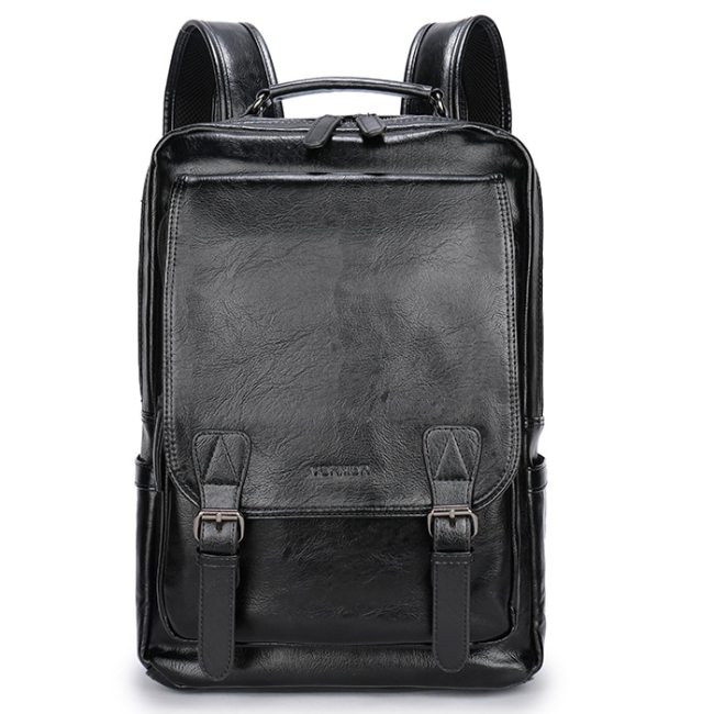 VORMOR Famous Brand Fashion Preppy Style Men School Backpack For Teenage Solid Black Leather Backpack Travel Backpack Bag