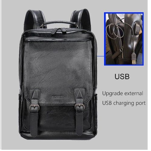 VORMOR Famous Brand Fashion Preppy Style Men School Backpack For Teenage Solid Black Leather Backpack Travel Backpack Bag
