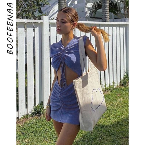 BOOFEENAA Sexy Hollow Out Sleeveless Mini Dresses Club Outfits Summer Clothes for Women 2021 Y2k Bodycon Dress C66-BH20