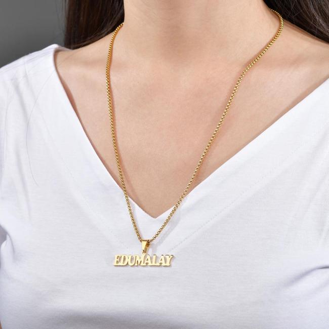 Goxijite 2019 Fashion Customized Stainless Steel Big Name Necklace For Women Men Personalized Letter Gold Necklace Pendant Gift