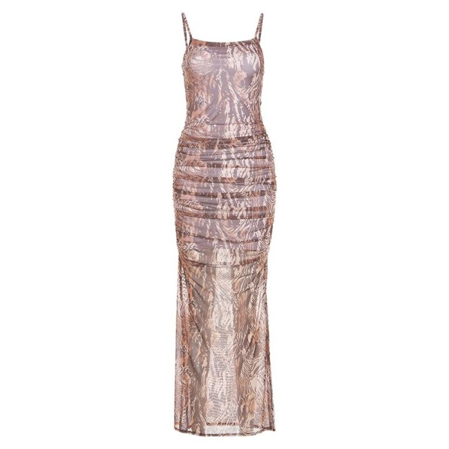 BOOFEENAA Animal Printed Sheer Mesh Maxi Dresses for Women Summer 2021 Sexy Party Night Club Outfits Bodycon Dress C83-CG25