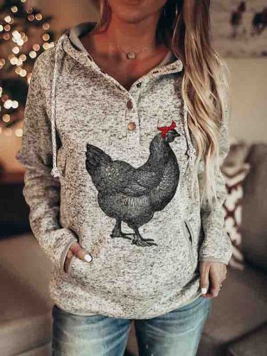 Women's chicken print pocket hoodie