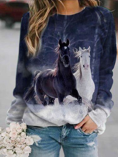 Horse Print Casual Sweatshirt