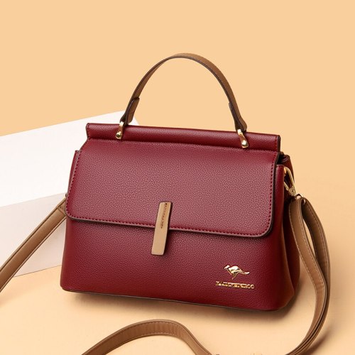 Women's Soft PU Leather Brand Handbag Lychee Pattern Solid Color Messenger Bag Luxury Designer Casual Handbag Lady Shoulder Bags