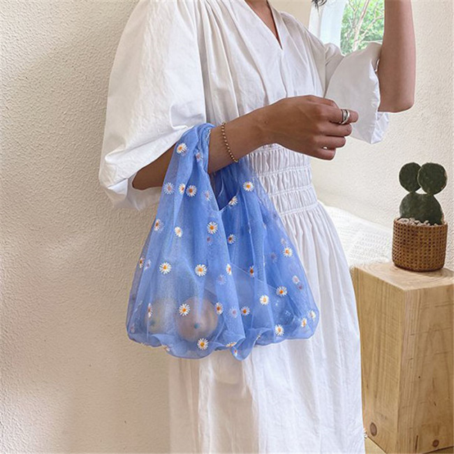 Wholesale Women Cute Daisy Embroidery Mesh Shoulder Bag