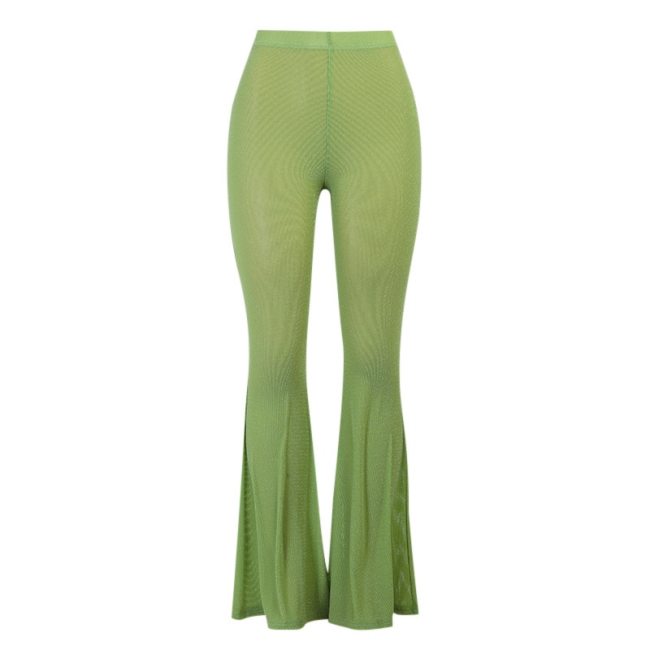 BOOFEENAA Y2k Clothes Green Knit Flare Pants Women High Waist Bell Bottoms Vintage Casual Trousers Spring Summer 2021 C76-BE20