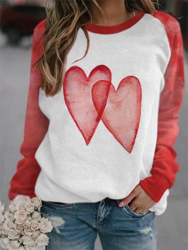 Ladies Watercolor Love Print Sweatshirt