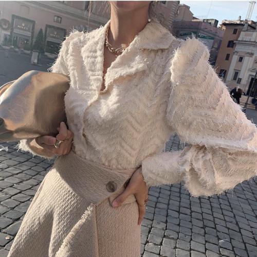Wholesale Women Chic Style Lapel Tassels Decor Single-breasted Top