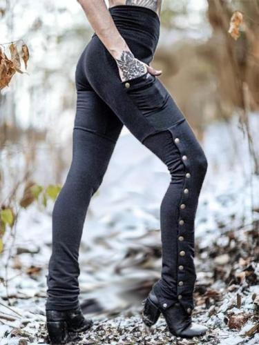 Women's rivet split slim stretch pocket leggings