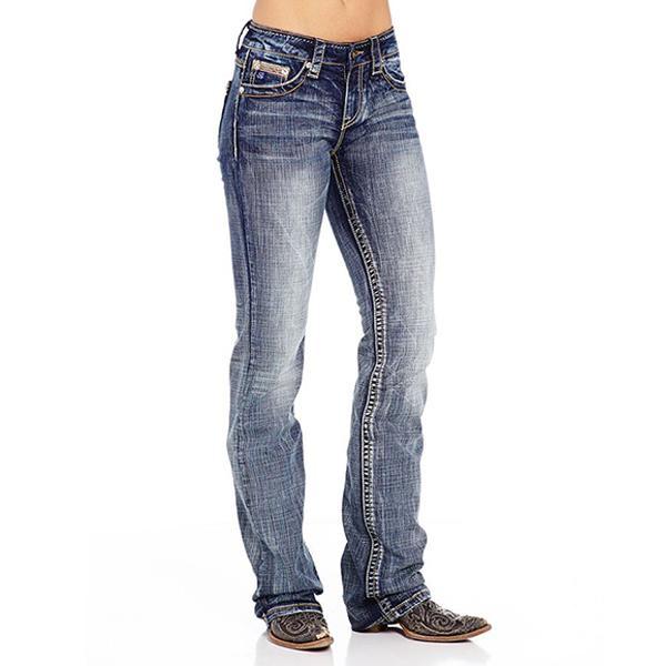 Women's Rhinestone Washed Faded Bootcut Jeans