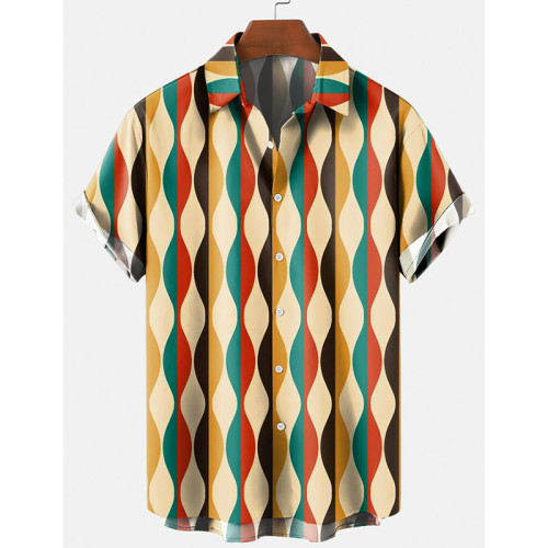 Shibely Casual geometric color printing fashion men's shirt