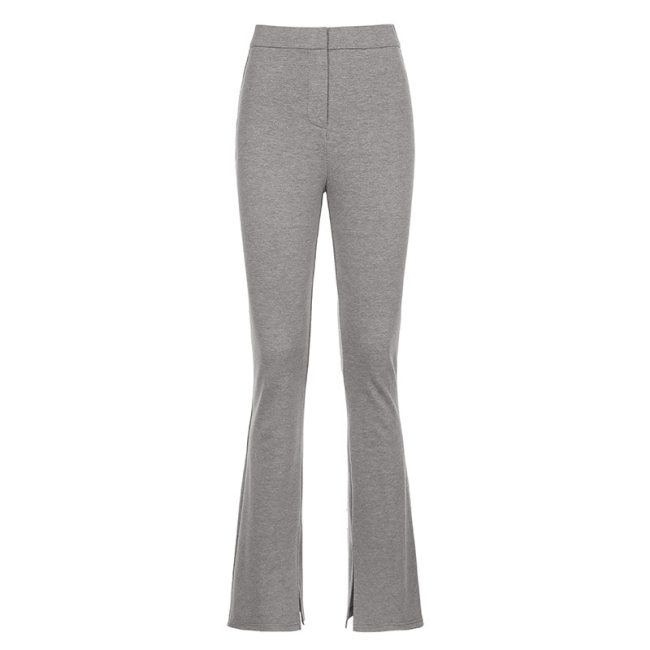 BOOFEENAA Street Style Split Sweatpants Women High Waist Flare Pants Y2k Solid Color Cotton Pants Black Brown Joggers C84-CG31