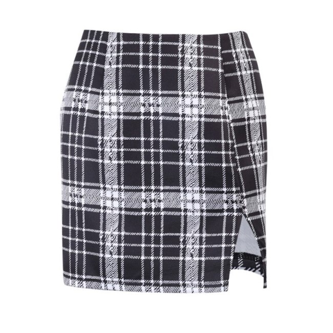 BOOFEENAA Black Plaid High Waist Side Split Mini Skirts Women Fashion Bottoms 2021 Sexy Pencil Skirt Faldas Mujer C69-BB11