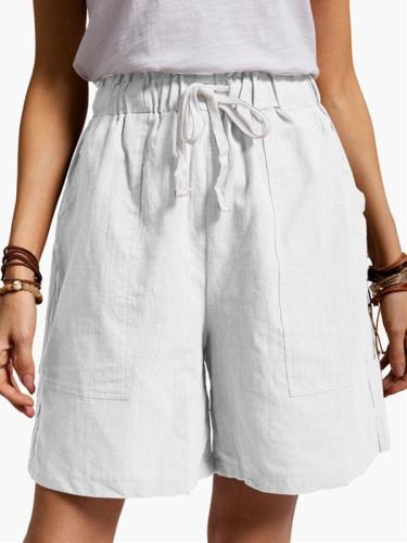 Womens' Cotton And Linen Casual Shorts With Loose Pocket In Large Size