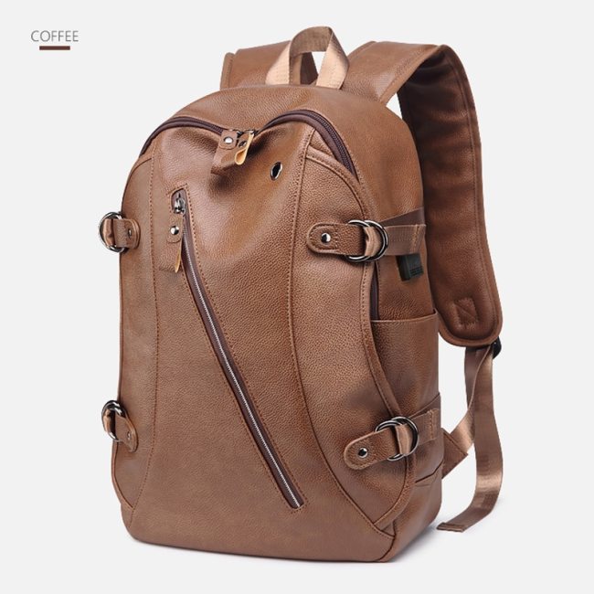 Men Backpack USB Charging Waterproof PU Leather 14 inch School Laptop Bag