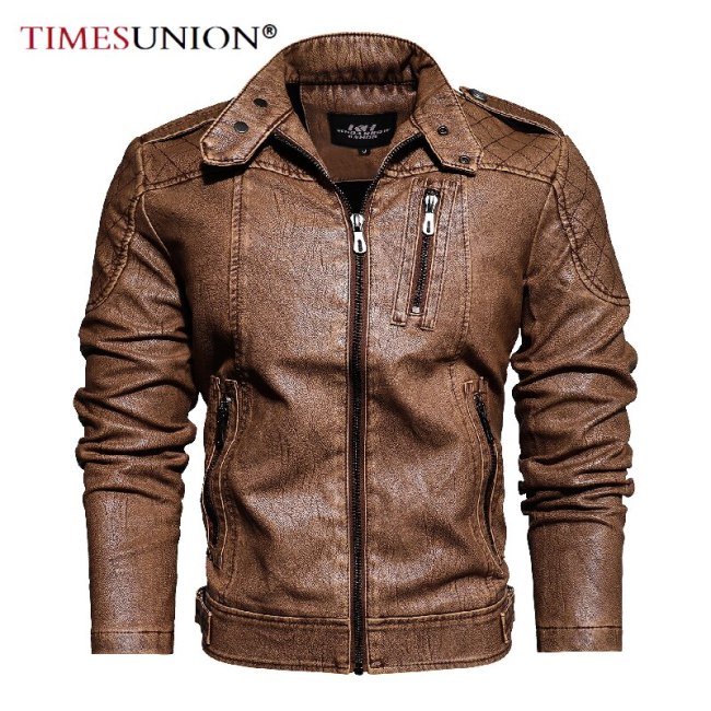 Autumn/Winter 2021 Men's Leather Coat Air Force Pilot Coat Lining with Velvet Black Casual Faded Style PU Leather Coat