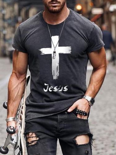 Men's Jesus Cross Print T-shirt