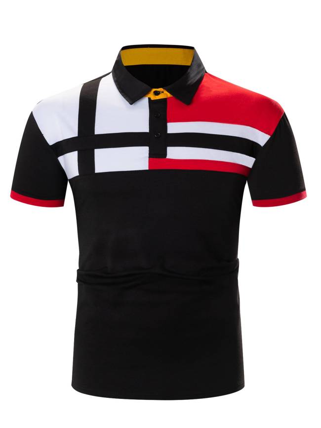Men's Striped Color Block Polo Shirt