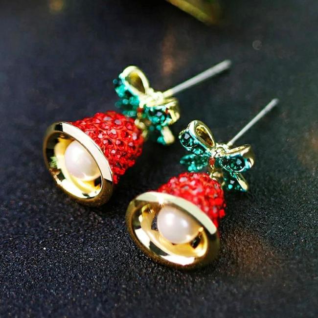 Ladies Christmas Bow Wind Chime Diamond Earrings