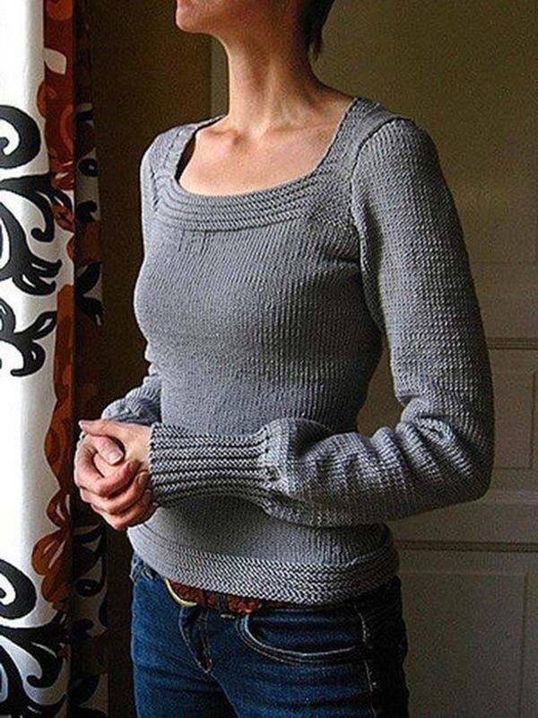 Women's Casual Solid Warm Square Collar Sweater