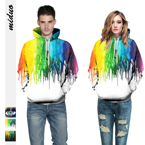 Color ink art digital printing plus size loose hooded couple sweater